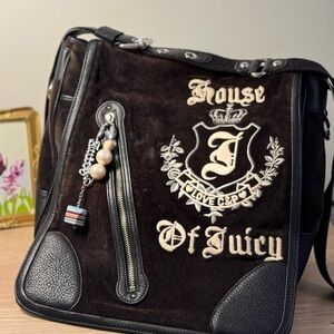 Y2K Rare Juicy Couture House of Juicy Black Suede/ Leather Messenger Bag Vintage